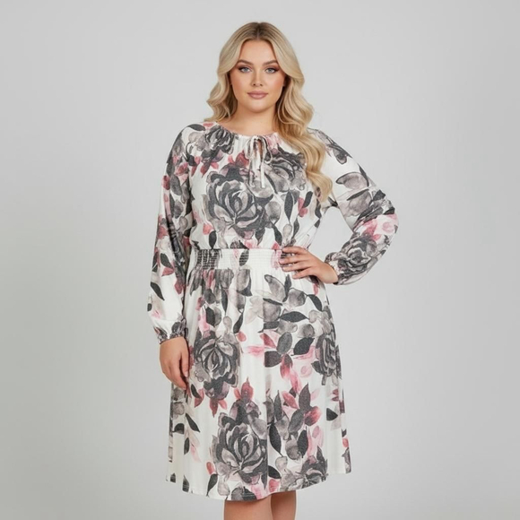 LuLaRoe Jody Dress XL White Pink Floral Long Sleeve A-line Peasant Dress - Picture 1 of 7